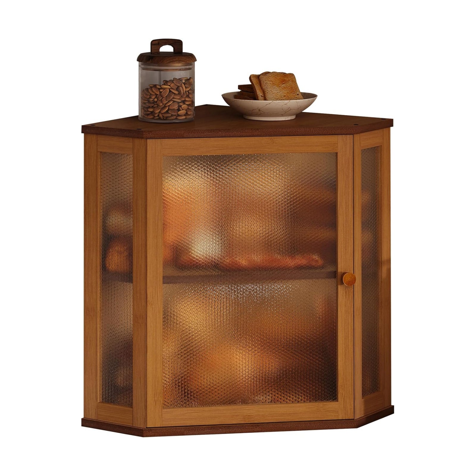 Corner Bread Box for Kitchen Countertop,Bread Storage for Homemade Bread, Double Layer Large Bamboo Kitchen Storage Bin