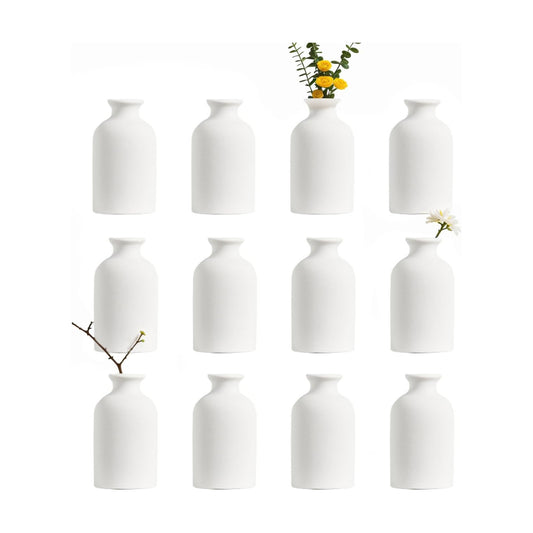 Modern White Small Ceramic Vase / White - Style 4 / Set of 12