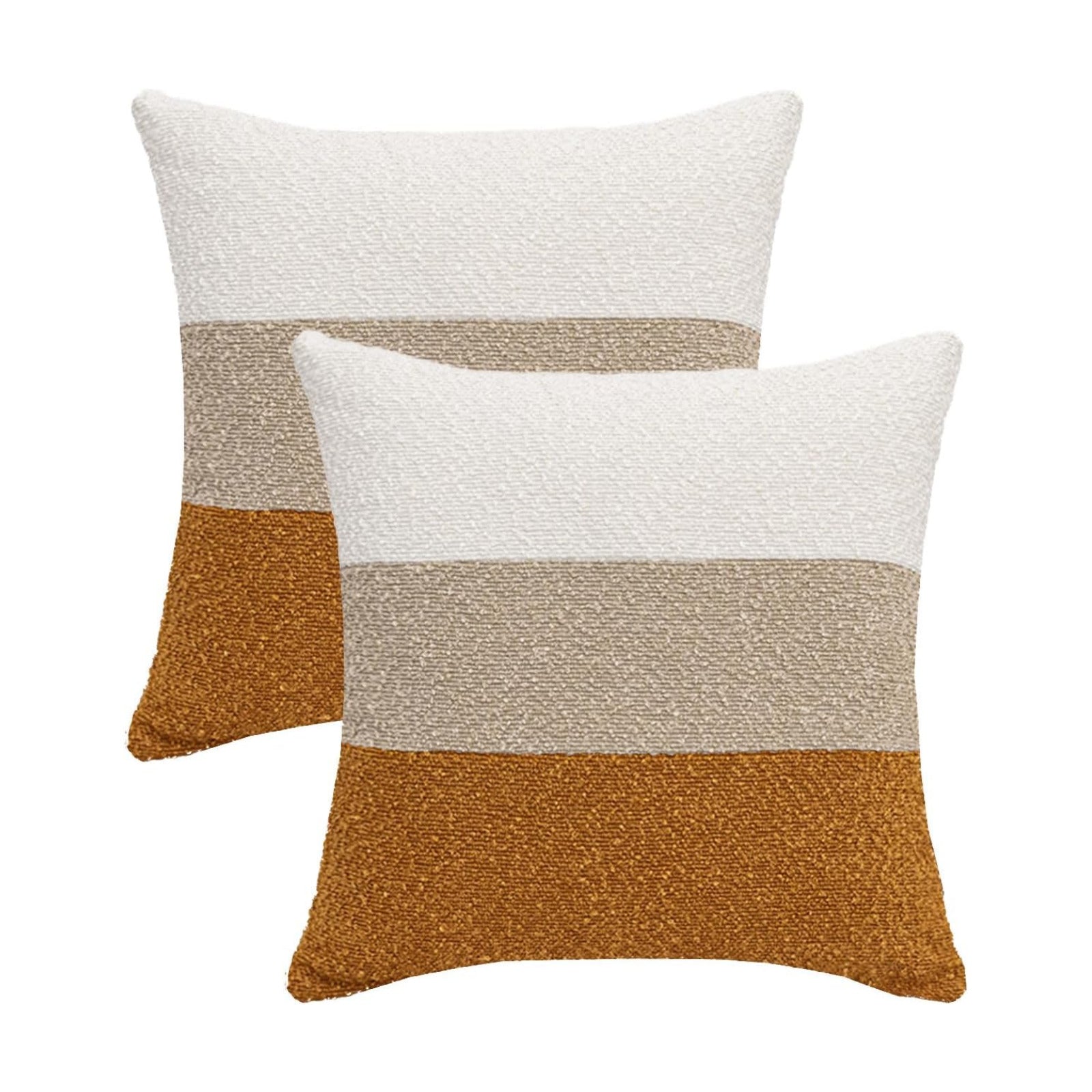 Decorative Textured Boucle Pillow Covers Modern / 18 x 18 / Cream/khaki/orange Brown / Set of 2
