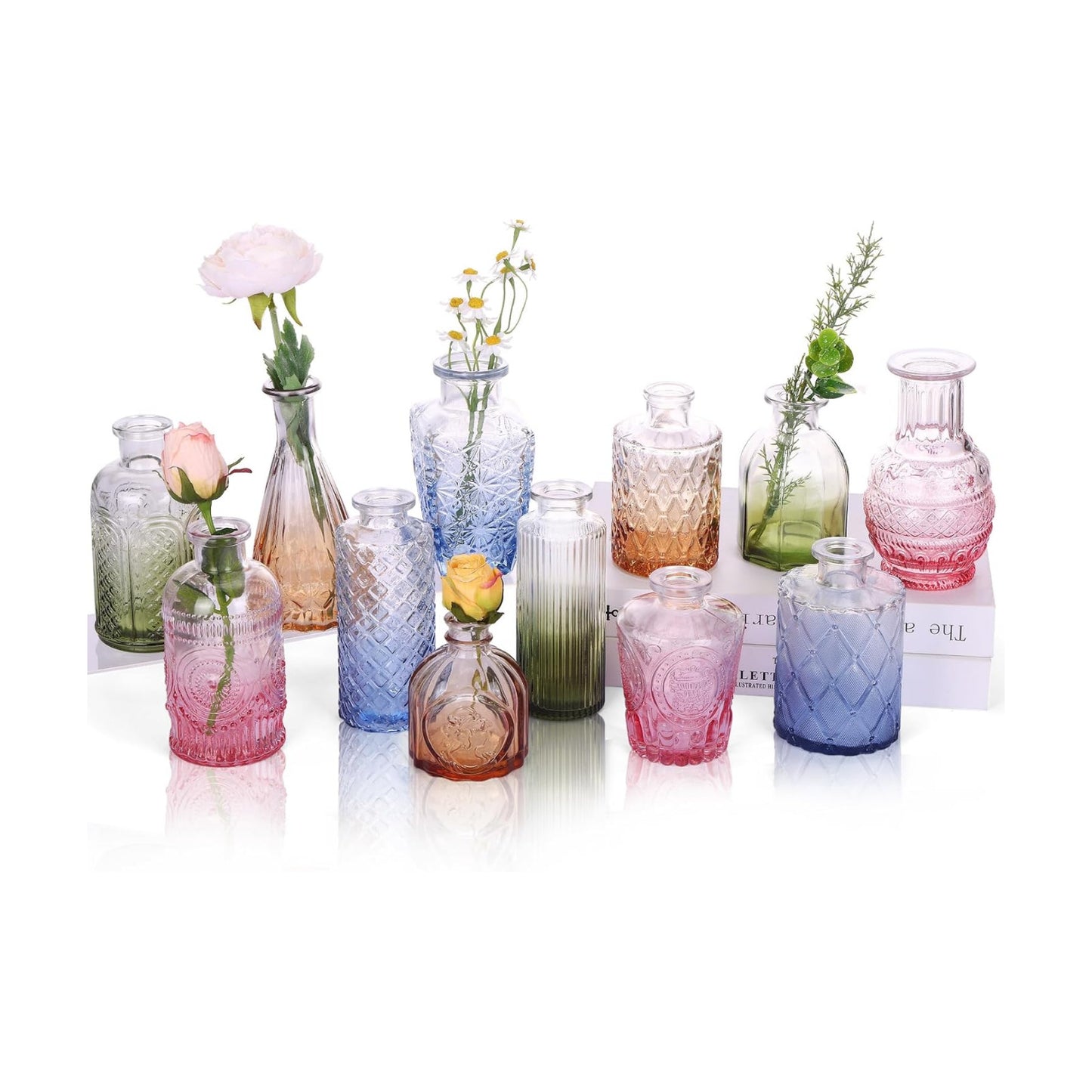 Colorful Glass Bud Vases / Multicolor / Set of 12