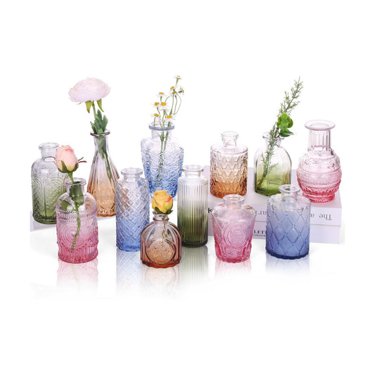 Colorful Glass Bud Vases / Multicolor / Set of 12