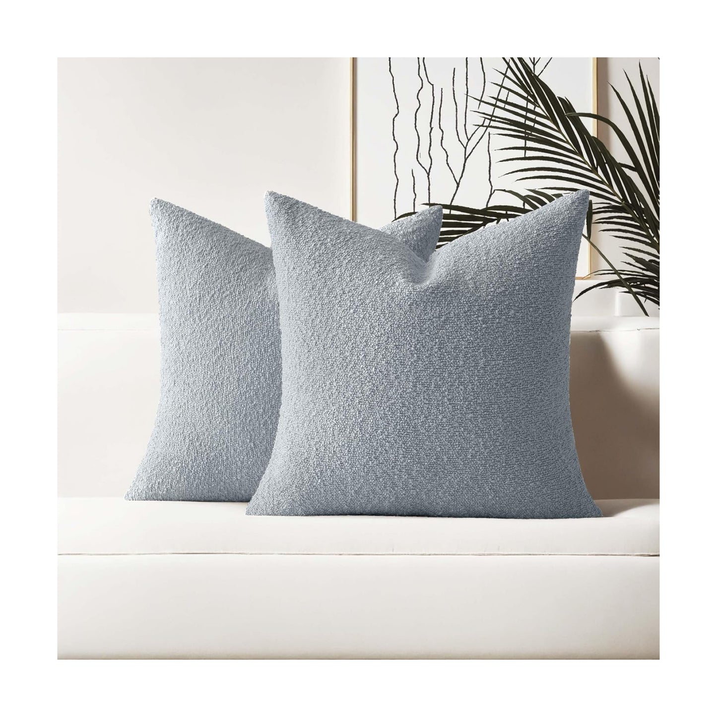 Boucle Decorative Throw Pillows Soft Boho Neutral Cushion Covers / Dusty Blue / 18 x 18 / Set of 2