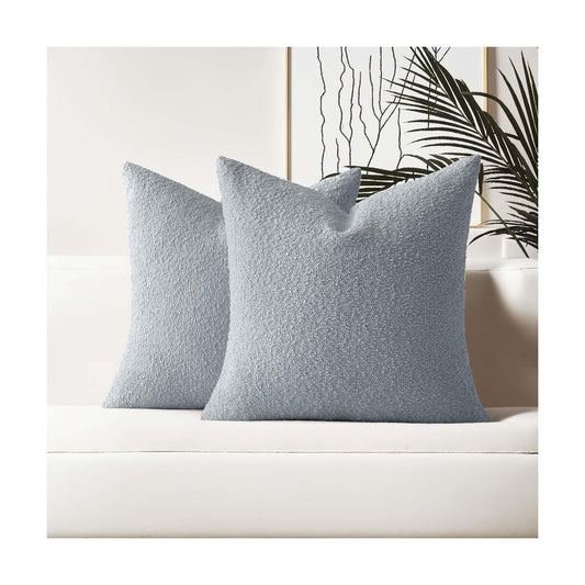 Boucle Decorative Throw Pillows Soft Boho Neutral Cushion Covers / Dusty Blue / 18 x 18 / Set of 2