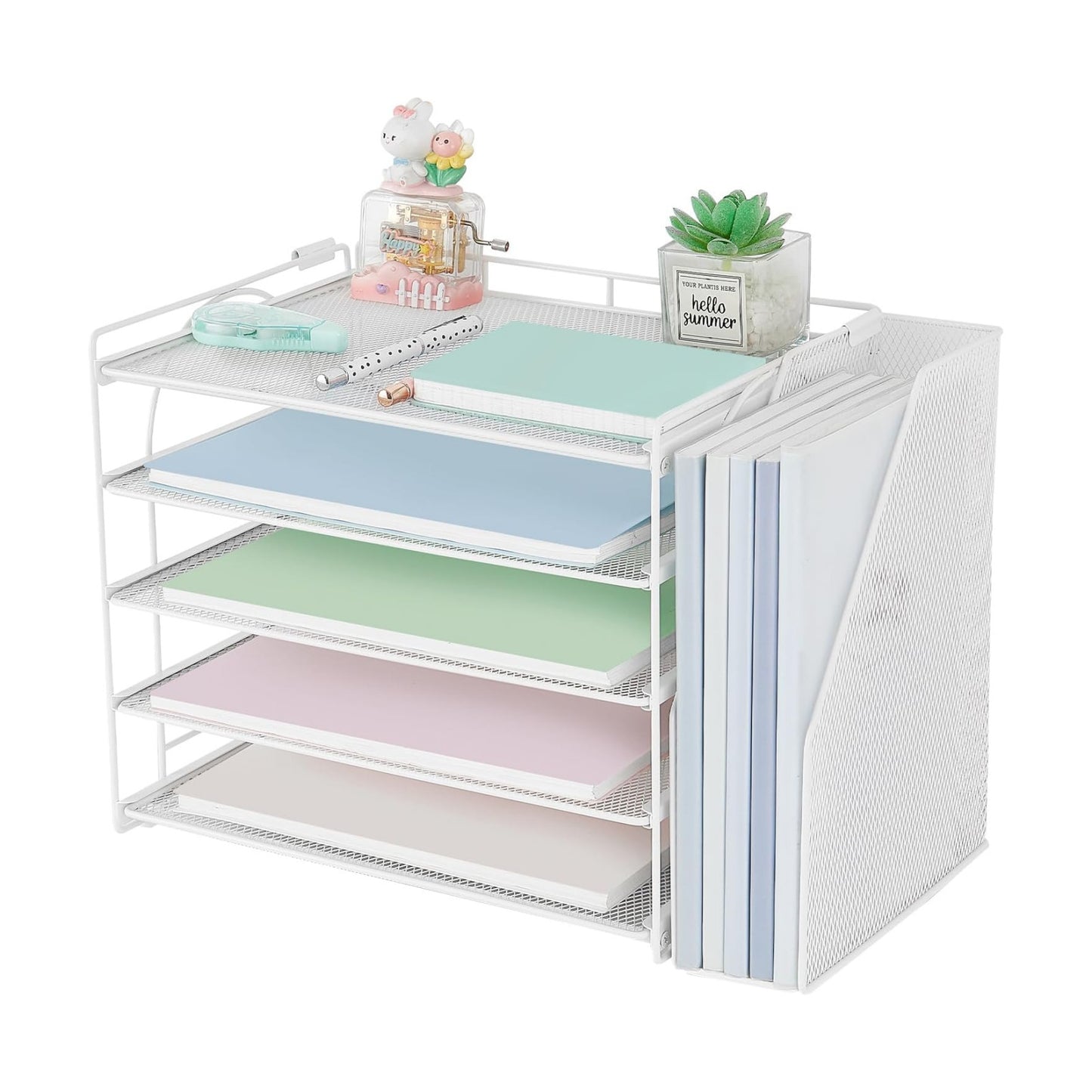 AUPSEN Desk Organizers and Accessories, 5-Tier Desktop Paper File Organizer with Removable File Holder, Desk