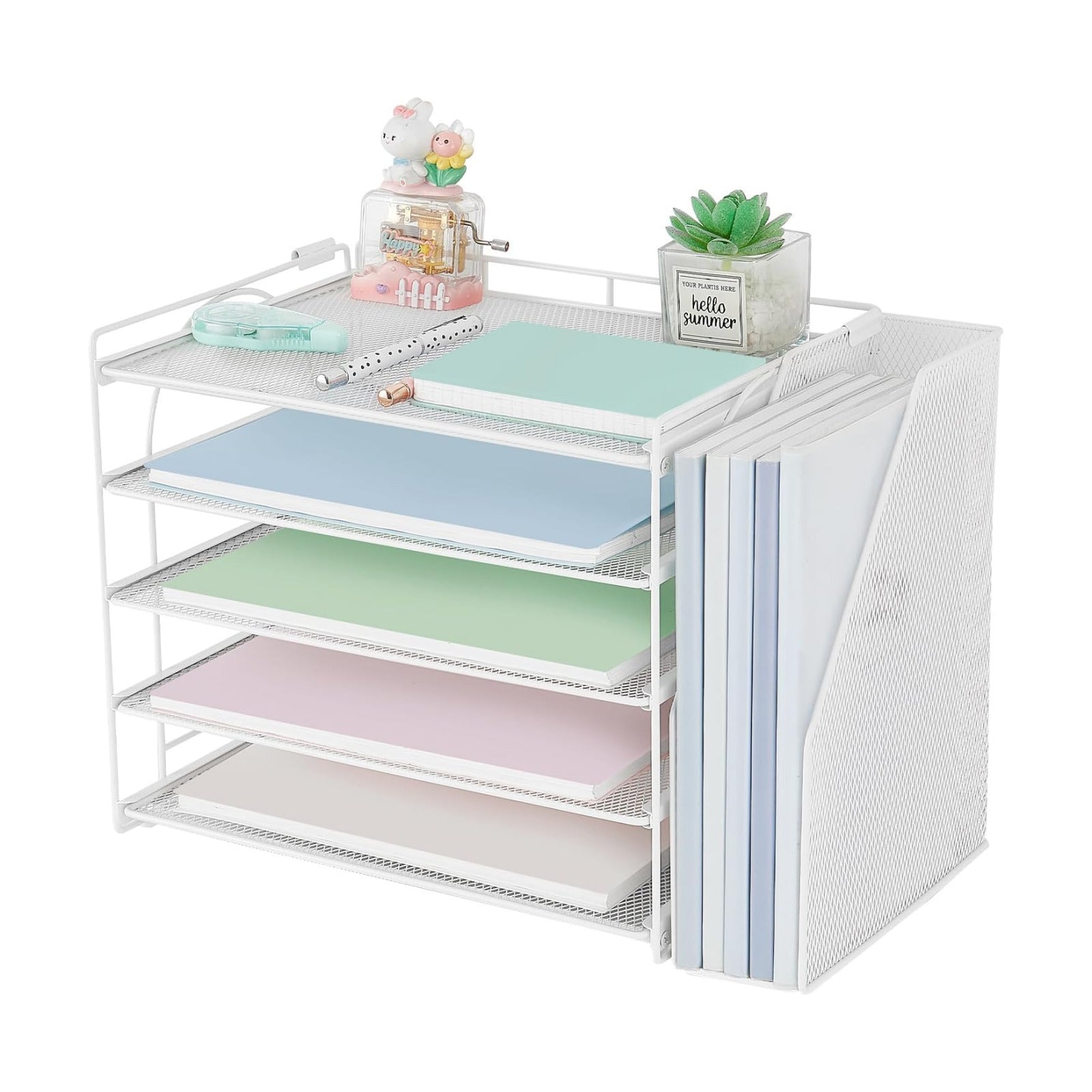 AUPSEN Desk Organizers and Accessories, 5-Tier Desktop Paper File Organizer with Removable File Holder, Desk