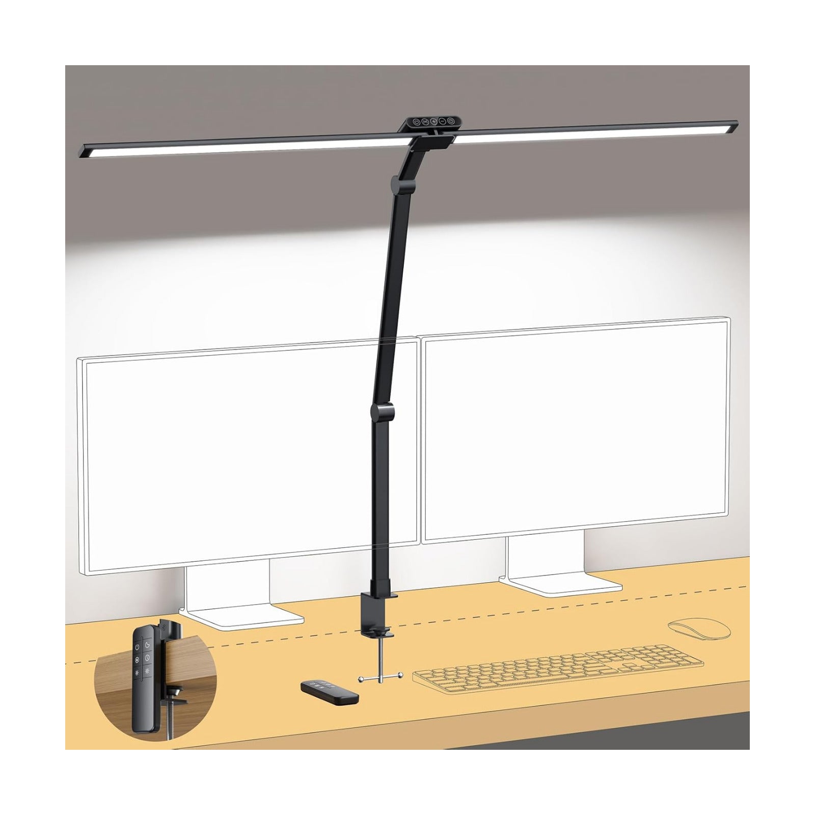 TROND LED Desk Lamp with Clamp, 29.55'' Tall Desk Light with Remote, Black | 1500LM Bright Table Lamp, Swing Arm Clip