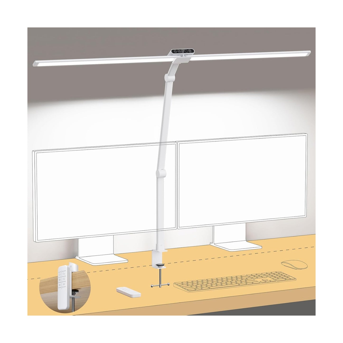 TROND LED Desk Lamp with Clamp, 29.55'' Tall Desk Light with Remote, White | 1500LM Bright Table Lamp, Swing Arm Clip