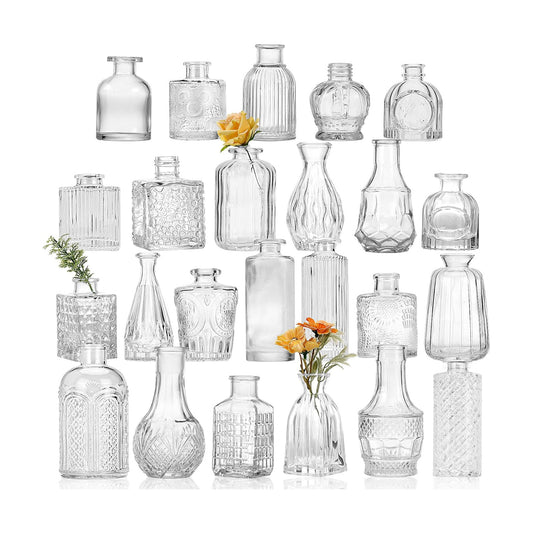 Vintage Decorative Small Vases for Flowers / Clear / Set of 24