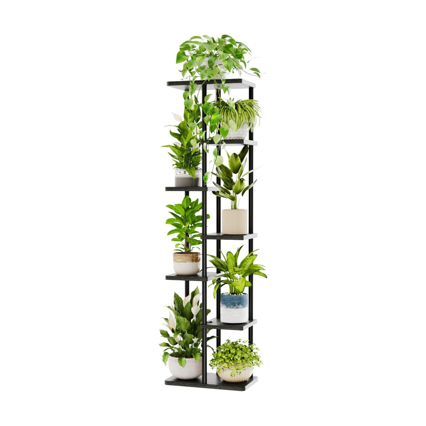 Bamworld Plant Stand 7 Tier Tall Corner Metal Shelf Black | Tiered shelf holds multiple plants while using vertical