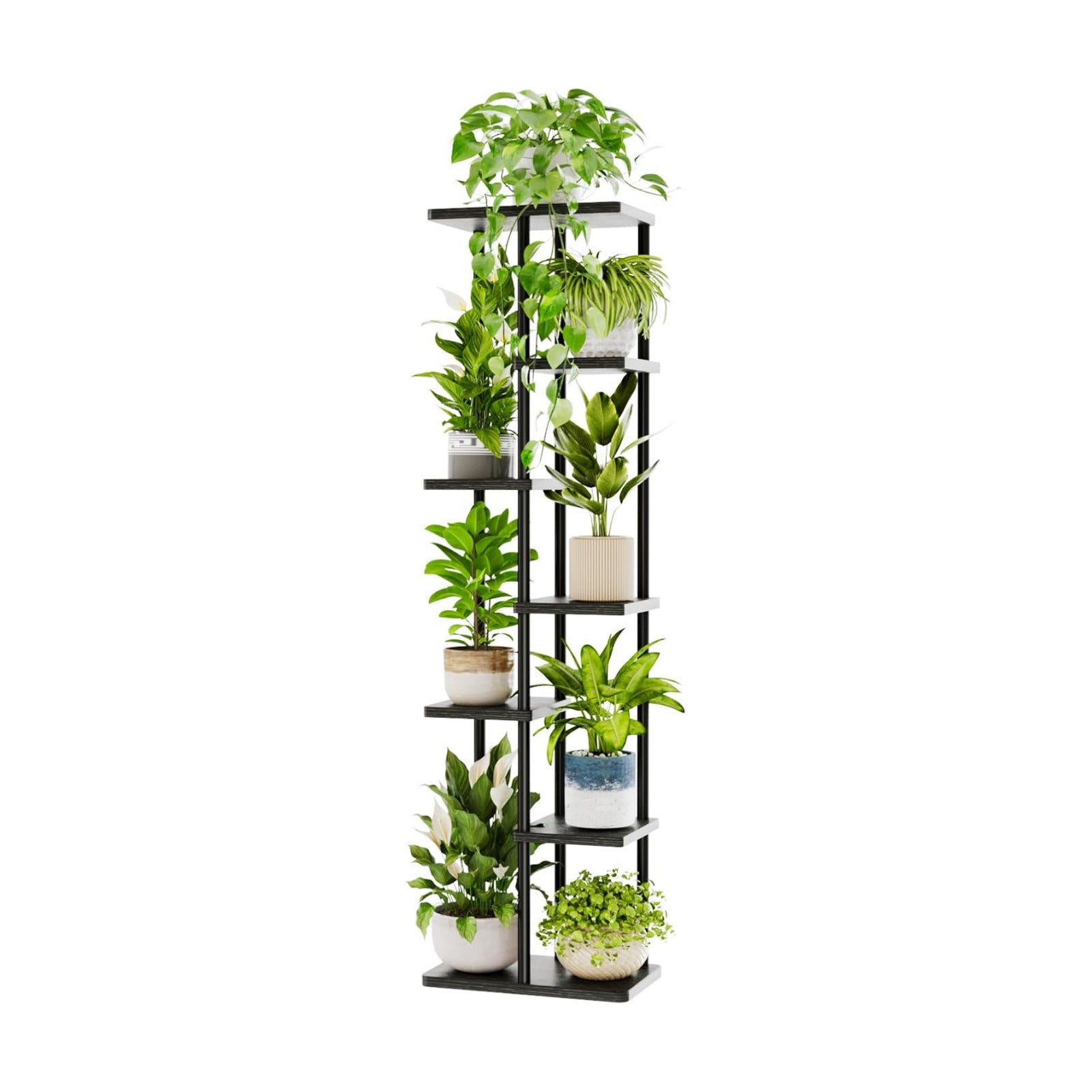 Bamworld Plant Stand 7 Tier Tall Corner Metal Shelf Black | Tiered shelf holds multiple plants while using vertical