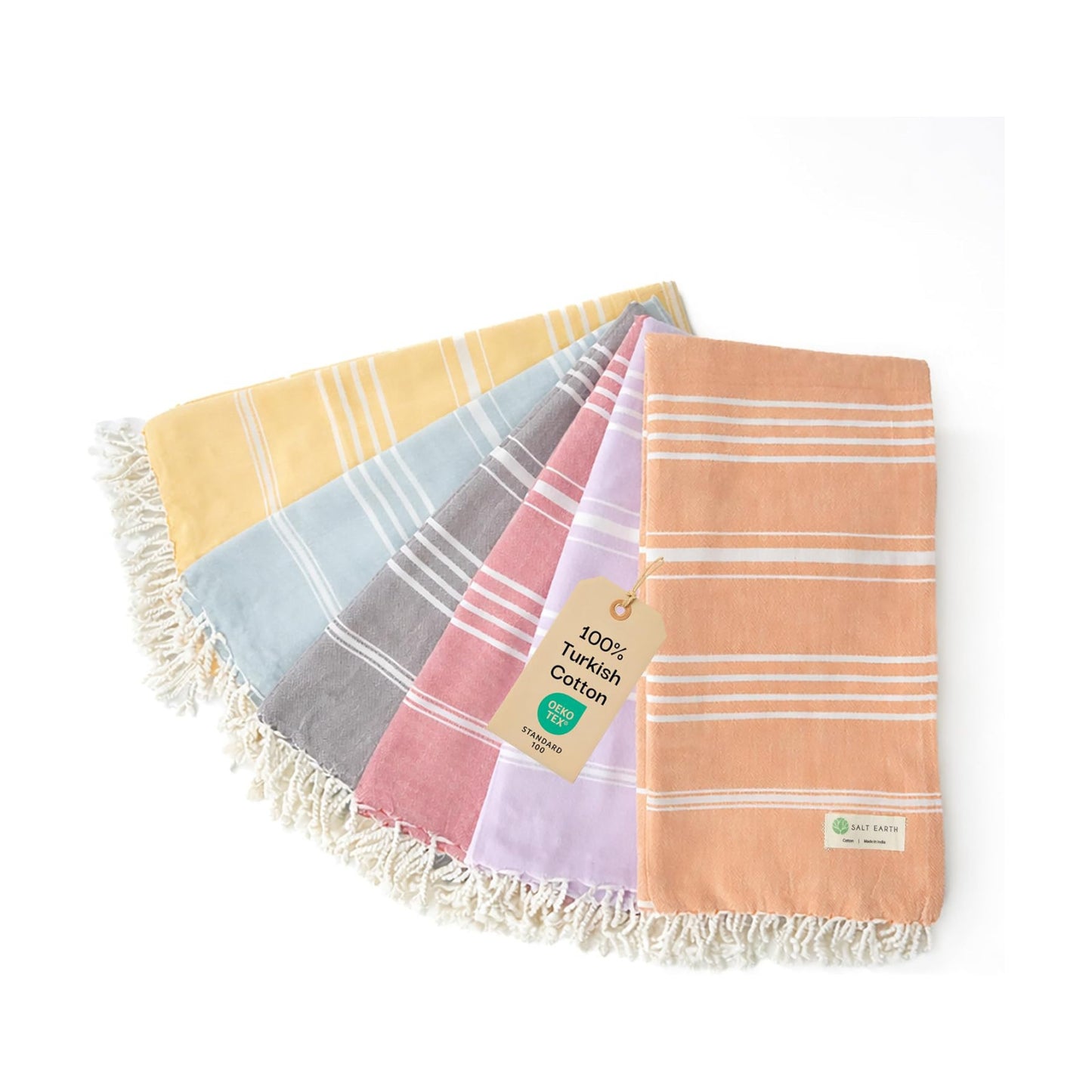 36"x72" 100% Cotton Sateen Weave Turkish Beach Towel 6 Pack (Multicolor) | Salt Earth Cotton Turkish Beach Towel Soft