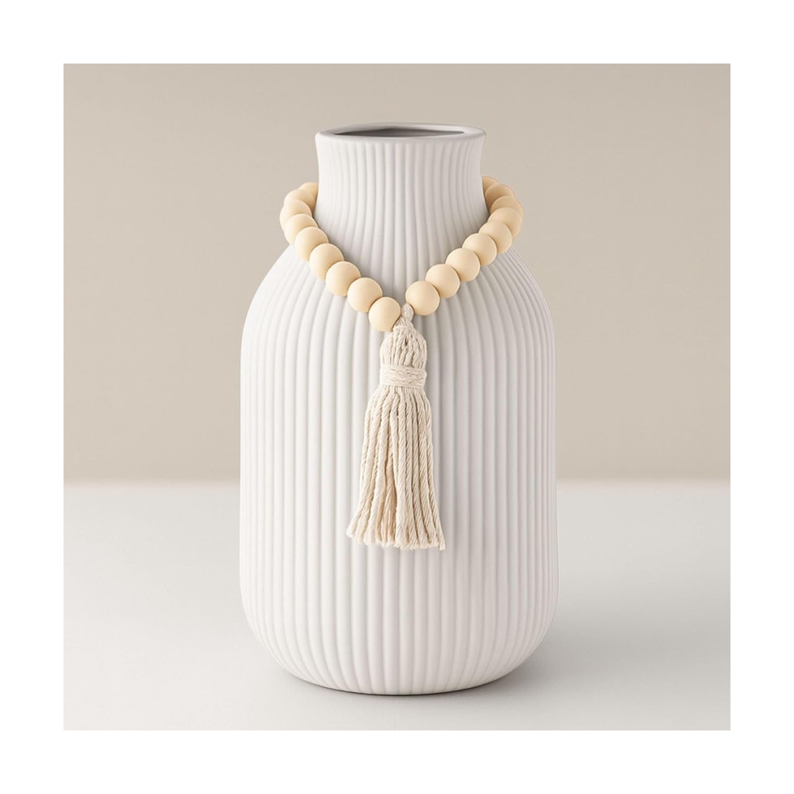 Ceramic Vase / Boho Ribbed Vase / White / 7.9 Inch