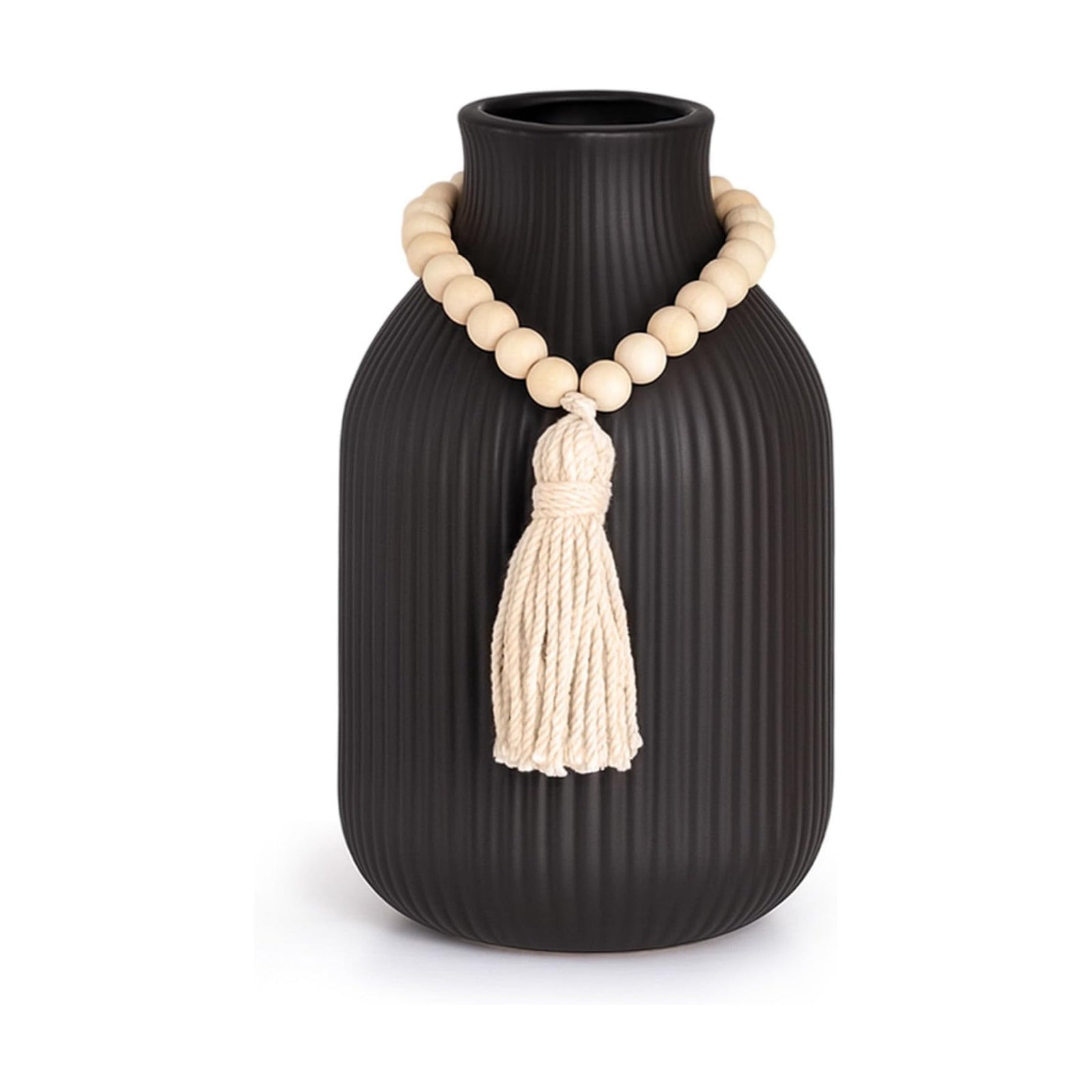 Ceramic Vase / Tall Boho Ribbed Vase / Black / 7.9 Inch