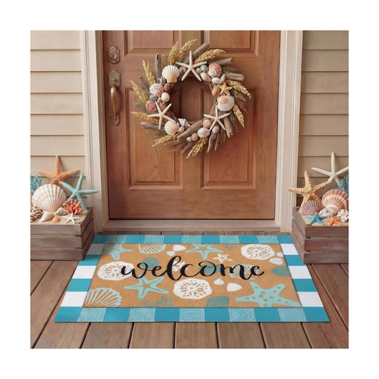 Tinideya 2 Pcs Summer Coastal Door Mat Beach for Front Porch Decor