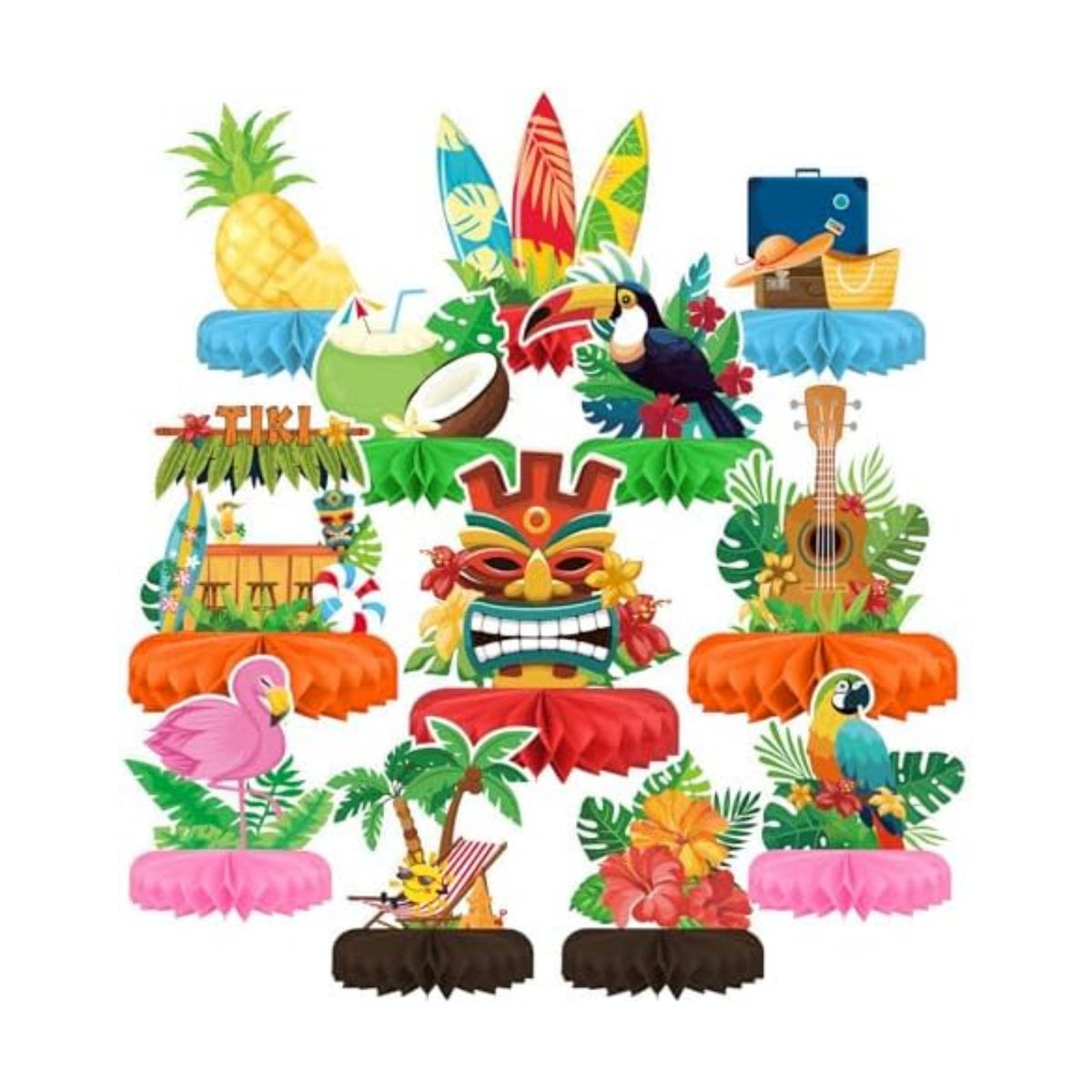 Hawaiian Luau Party Decorations Set: Aloha Theme Table Decoration with Luau Honeycomb Centerpiece for Tiki and Luau Hawaiian Party Supplies