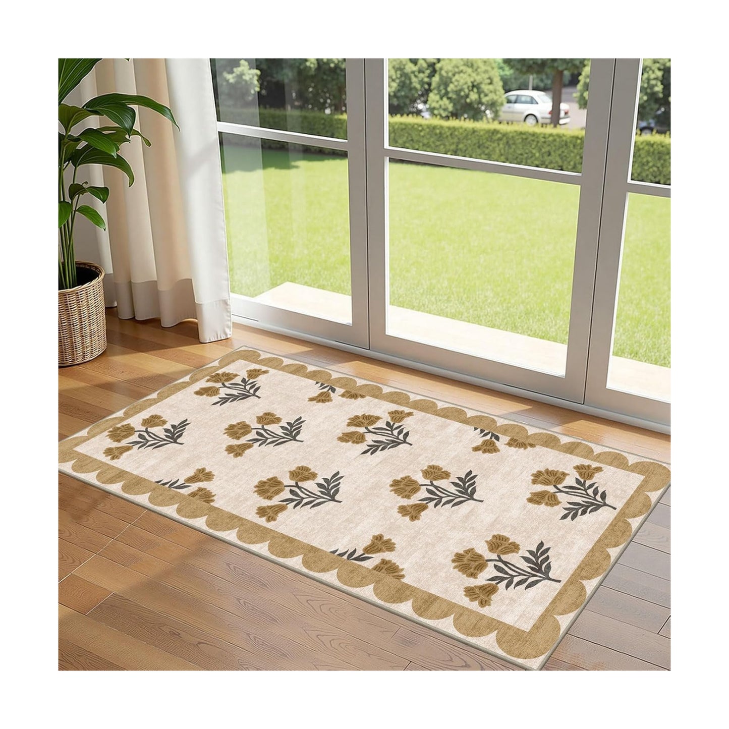 Front Door Mat Indoor Entrance - 2x4.3 Ft Floral Washable Layered Doormat Outdoor Entrance Spring Porch Rug Non-Slip