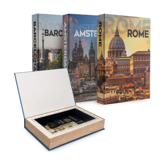 Velvet-Lined Faux Book Storage Box Set for Keepsakes / 3-pack / Set of 3