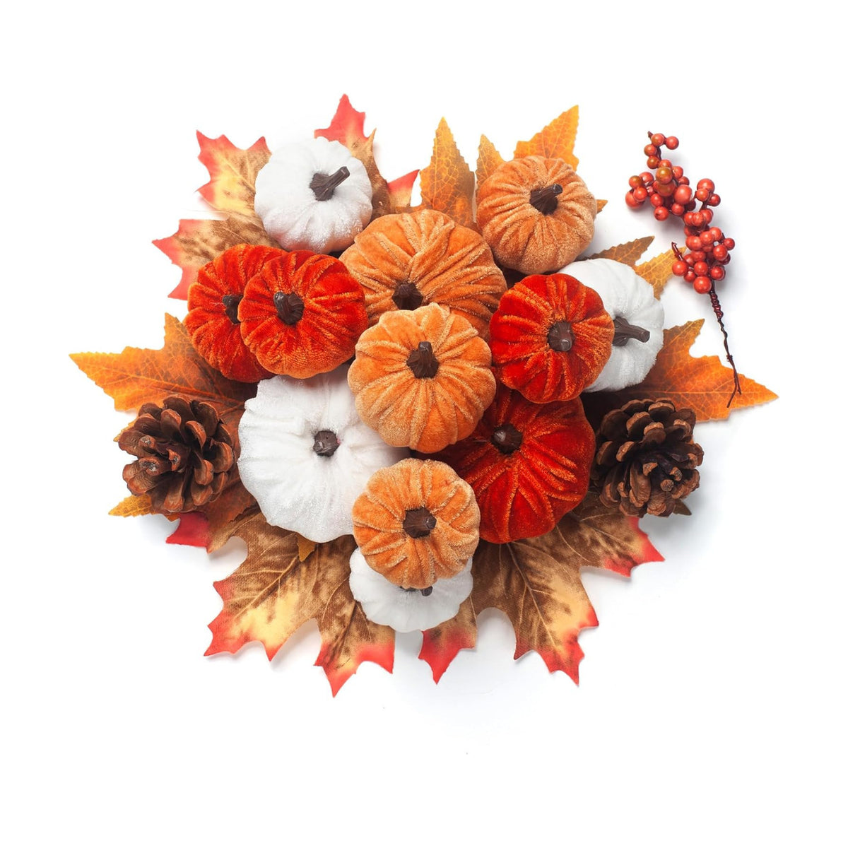 21 PCS Fall Artificial Velvet Pumpkins Set, Fake Fabric Pumpkin Faux Foam Pumpkins, Orange Khaki White Pumpkin Decorations for Fall Harvest Thanksgiving Farmhouse Mantel Centerpiece