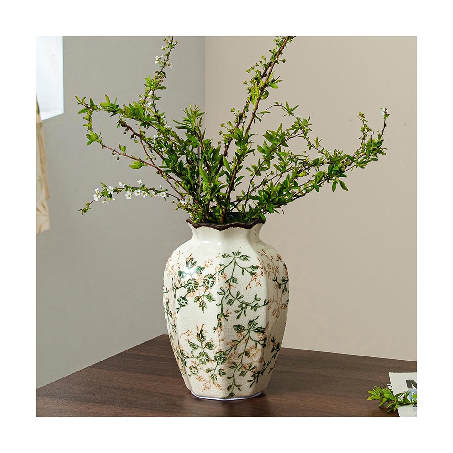 Ceramic Flower Vase / 03-green and Beige
