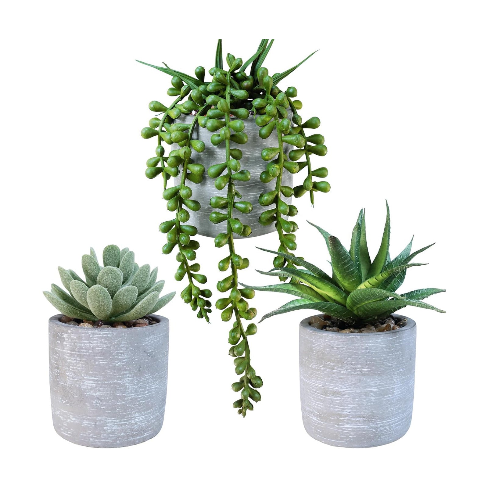 Artificial Potted Succulent Plants Faux Aloe Echeveria String of Pearls Succulents / Gray / Set of 3