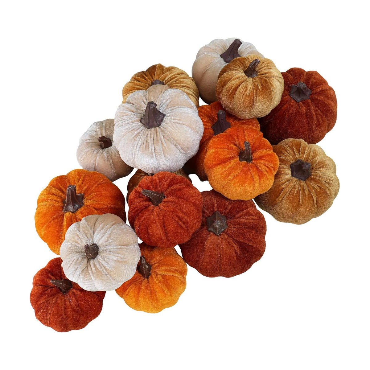 Winlyn Set of 16 Assorted Farmhouse Fall Artificial Velvet Pumpkins Rust Orange Champagne Gold Decorative Fabric Foam Pumpkins for Autumn Home Wedding Thanksgiving Halloween Harvest Table Centerpiece