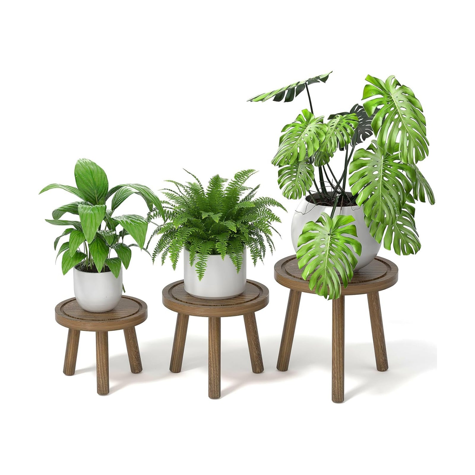 3-Pack Wood Plant Stands Indoor, Single Plant Stand for 6-12 Inch Pots, Mid-Century Modern Plant Stool, Tall Plant