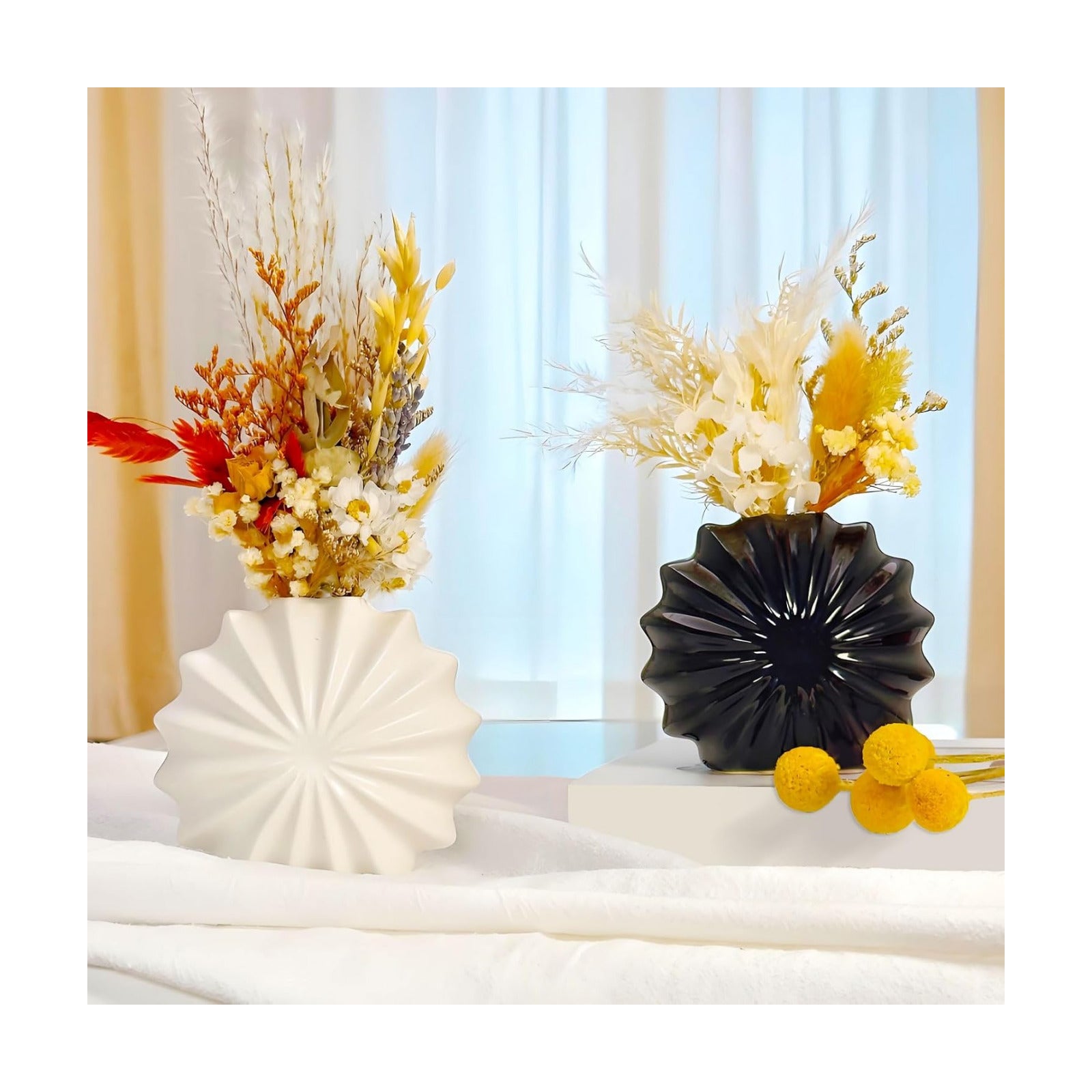 White Ceramic Vase / Style B / Black / Set of 2