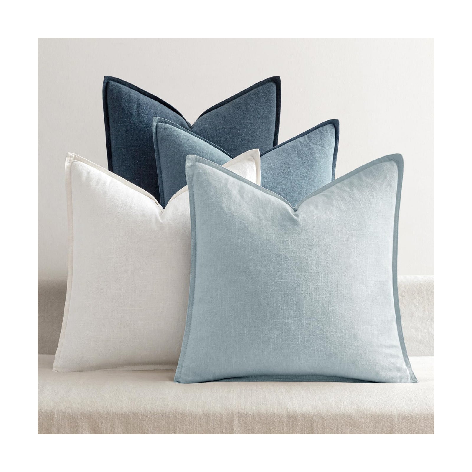Pillow Covers Decorative Natural Solid Throw Pillow Covers Soft Accent / 18 x 18 / Blue / Set of 4