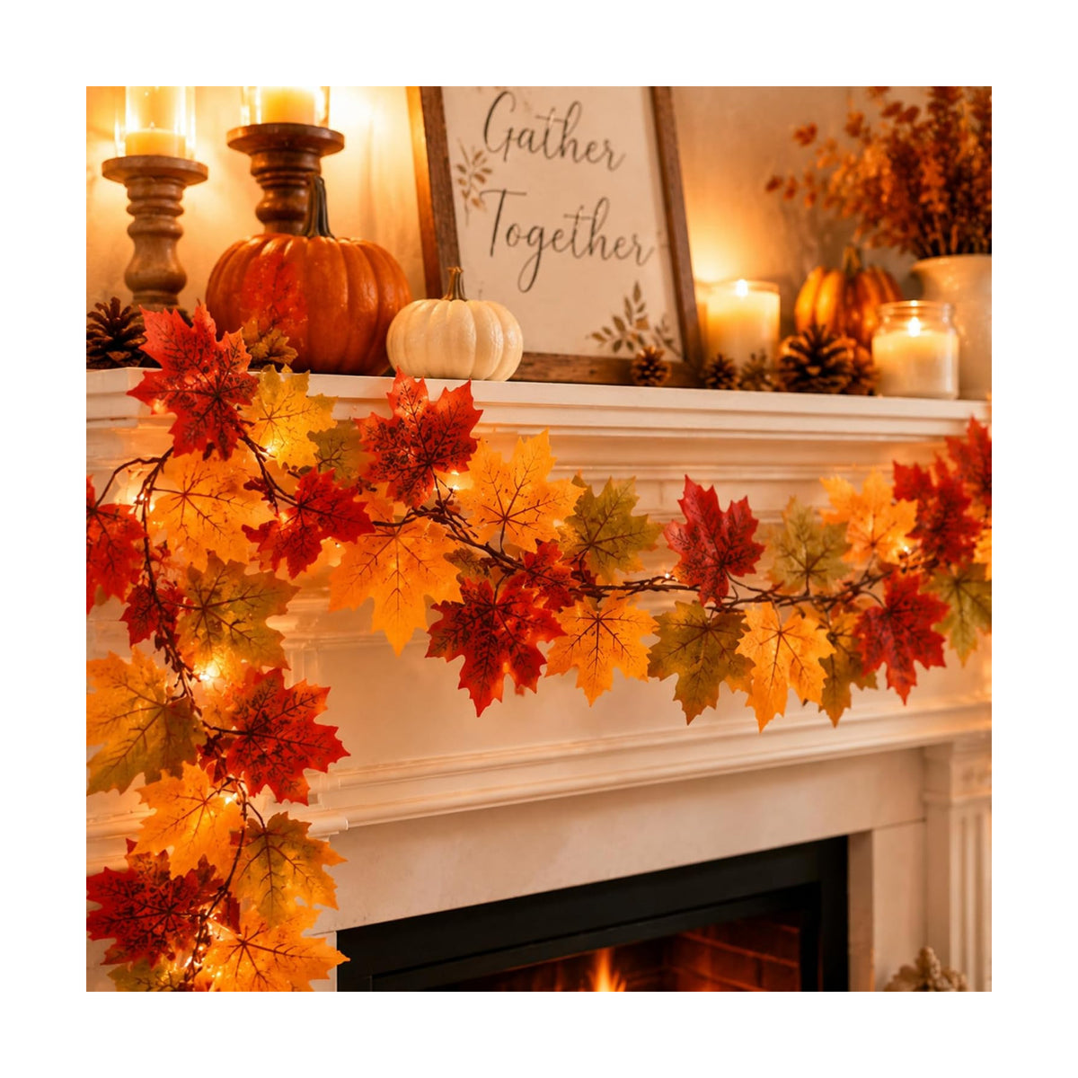 RAINFLOW Fall Garland for Mantle - Maple Leaf Garland 3PCS Each 3.27FT