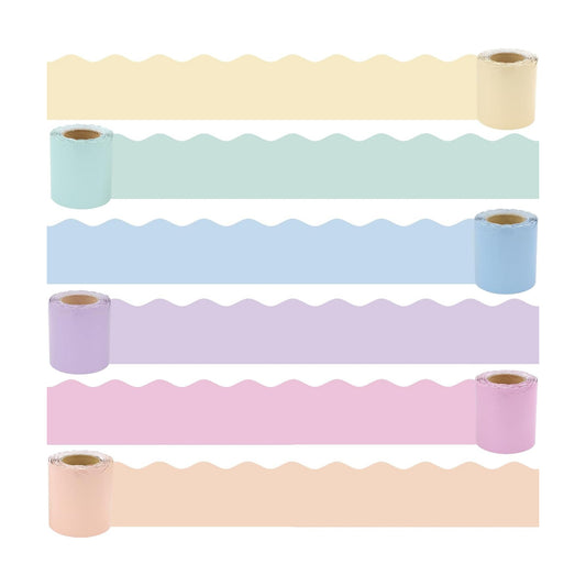 Rainbow Classroom Borders Scalloped Trim Pastel Bulletin Board Decorations / Pastel Rainbow / 216 ft