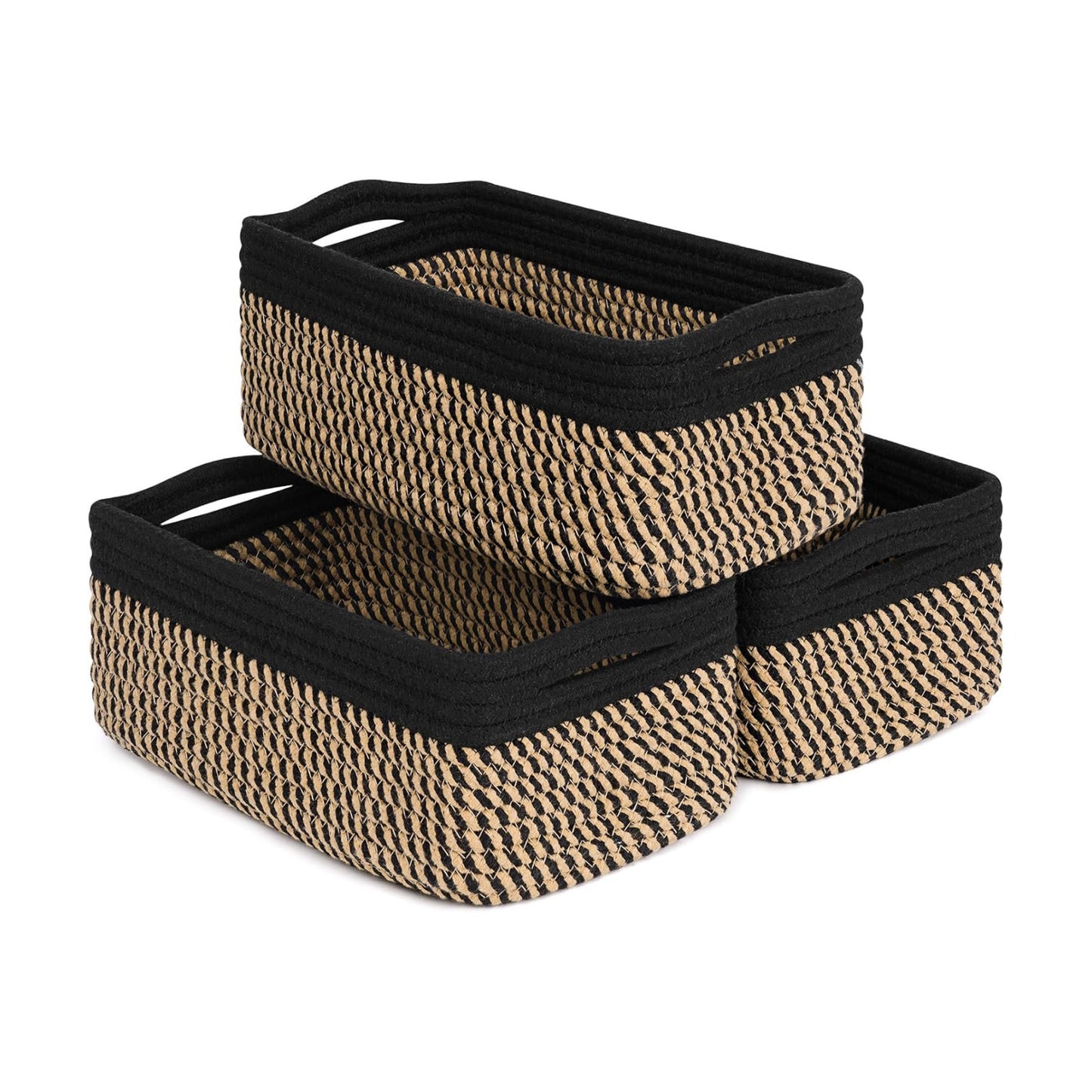 Baskets for Organizing Gift Basket Empty Woven Rope Basket / Black & Jute / Small