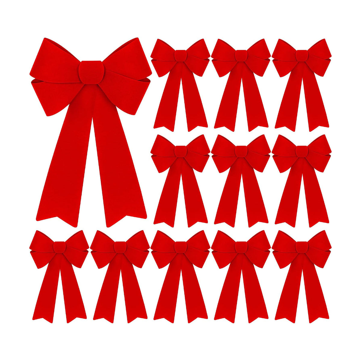 12 PCS Christmas Decorations, 12 x 18 Inches Large Christmas Bows, Red Velvet PVC Indoor Outdoor Christmas Tree Bows Wreath Bow Party Supplies Xmas Ornaments for Door Fireplace Stairs Railing