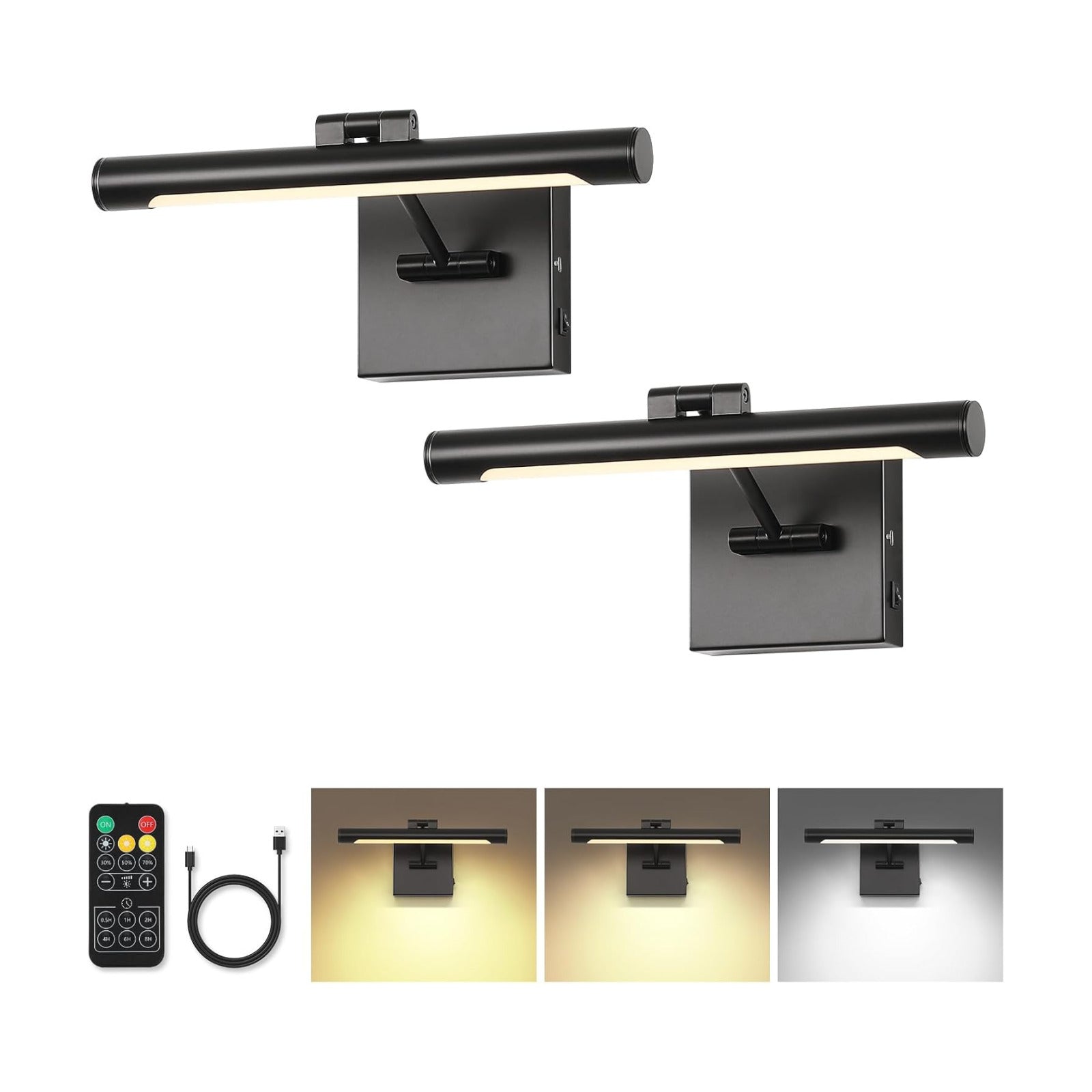 Joosenhouse Battery Operated Picture Light (2-Pack), 5000mAh Rechargeable Wall Light, Wireless Art Display Light with