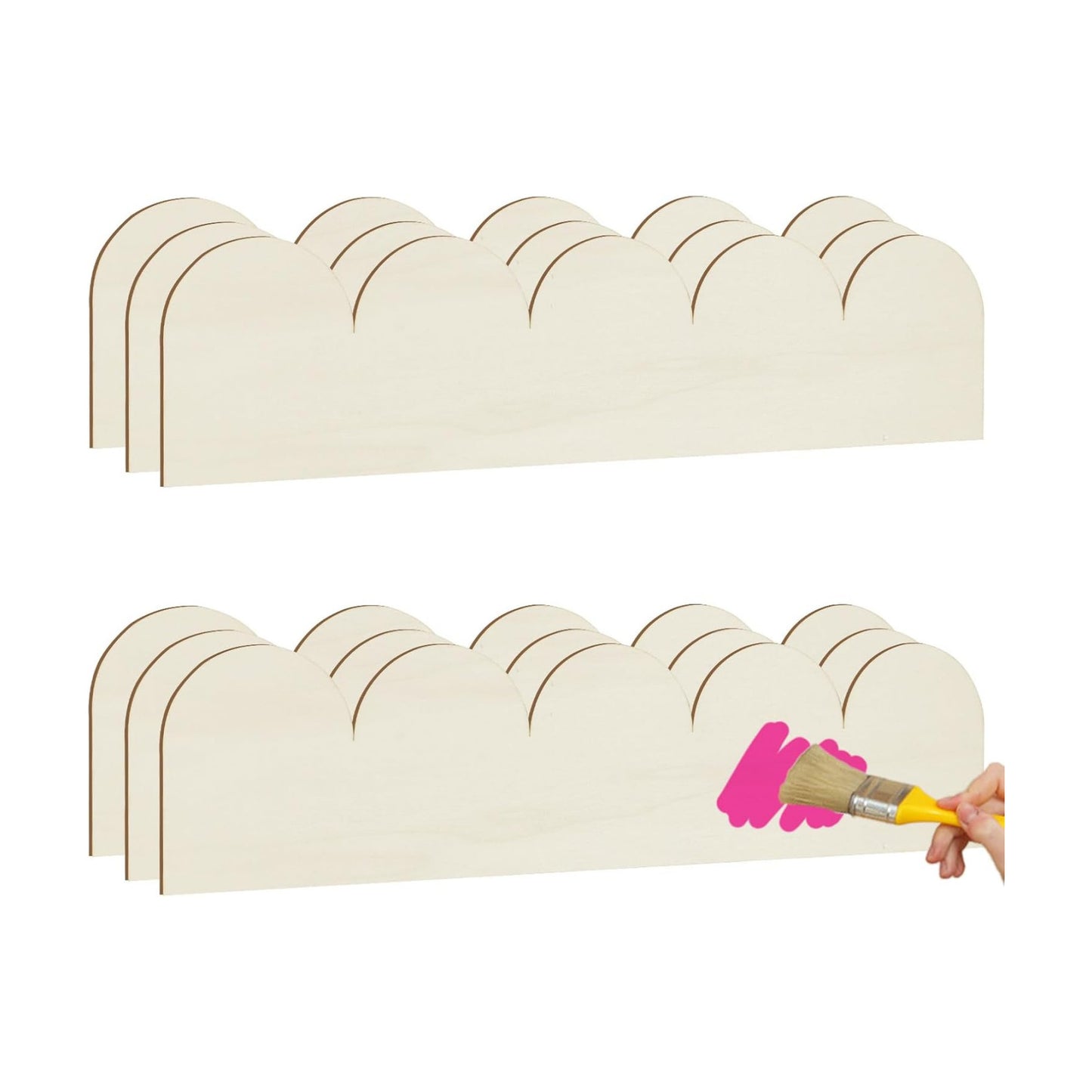 Scalloped Decorative Wood Trim Unfinished Scalloped Wood Molding DIY Wooden / 15.75 x 4 / Set of 6