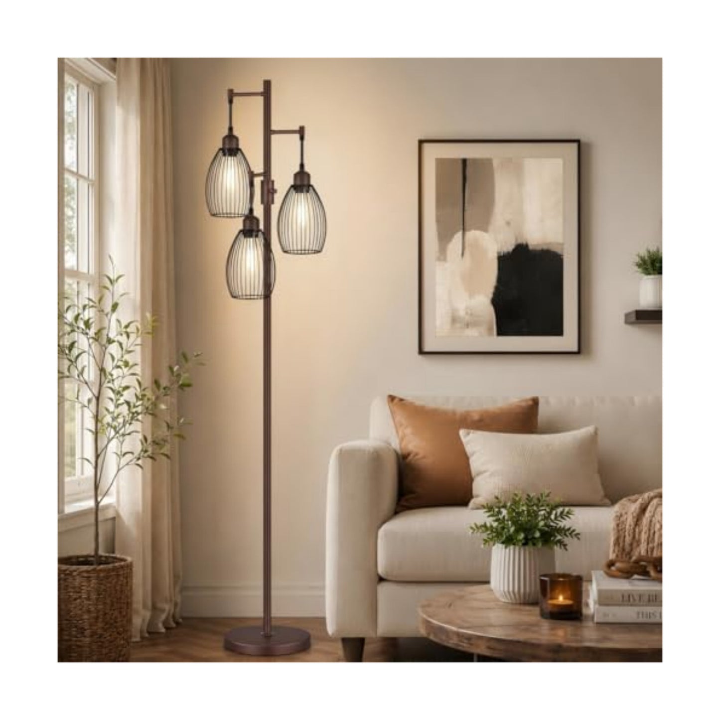 Nintiue Dimmable Floor Lamp,3x800LM LED Bulbs Included, Farmhouse Industrial Floor Lamp Standing Tree Lamp with