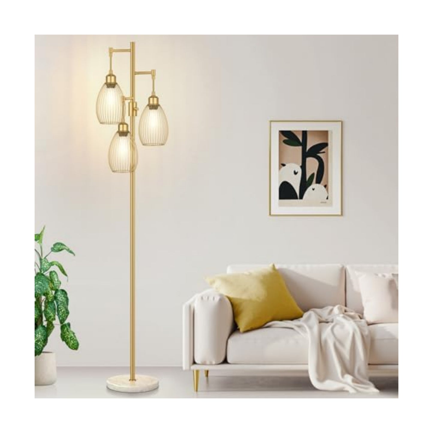 Dimmable Floor Lamp,3x800LM LED Bulbs Included, Farmhouse Industrial Floor Lamp Standing Tree Lamp with Teardrop Cage