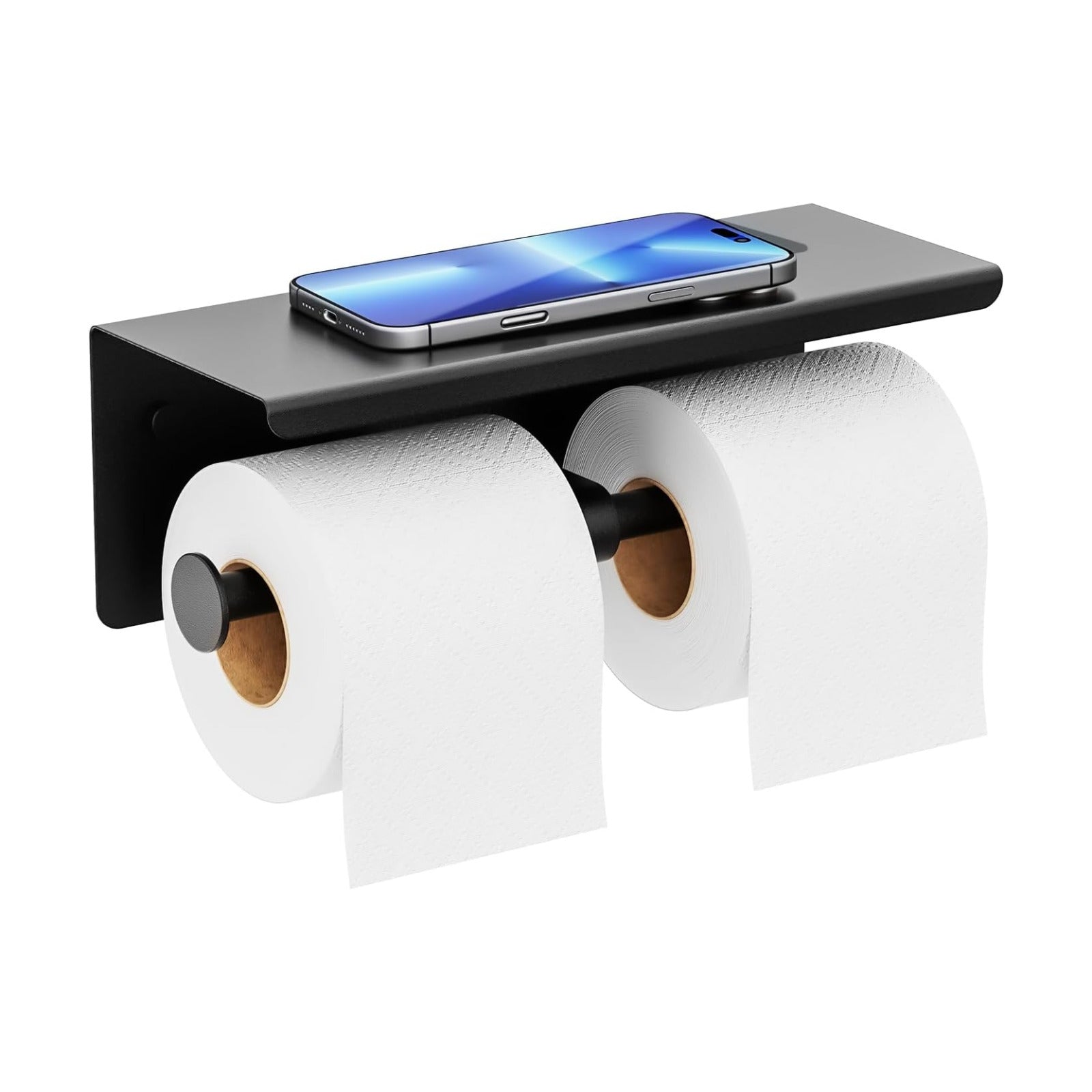 Double Toilet Paper Holder with Shelf, Wall Mount Tissue Roll Holder for Bathroom, 304 Stainless Steel Commercial