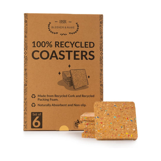Bleeker & Rowe Recycled Cork Coasters / 4 x 4 / Set of 6