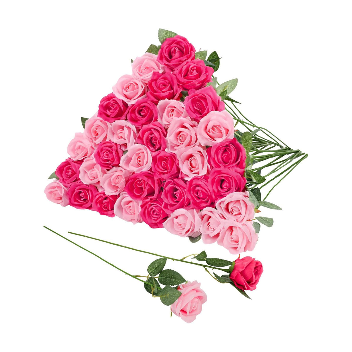 36 Pcs Pink, Hot Pink Artificial Roses with Long Stems
