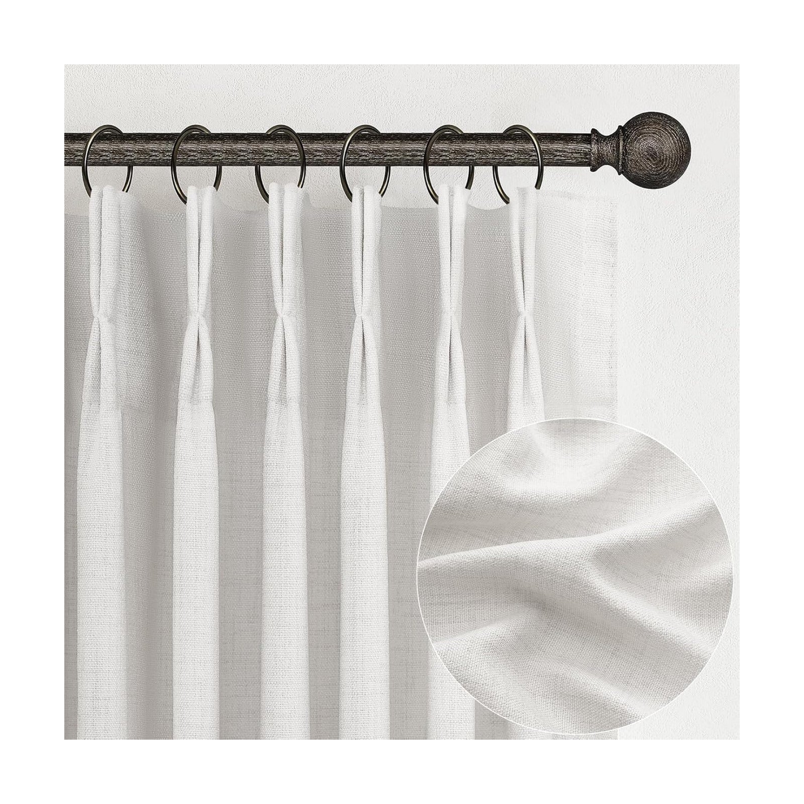 Off Beige White Farmhouse Kitchen Sheer Curtains 45 Inch Length 2 Panels, Cute Memory Trained Pinch Pleated Linen Semi