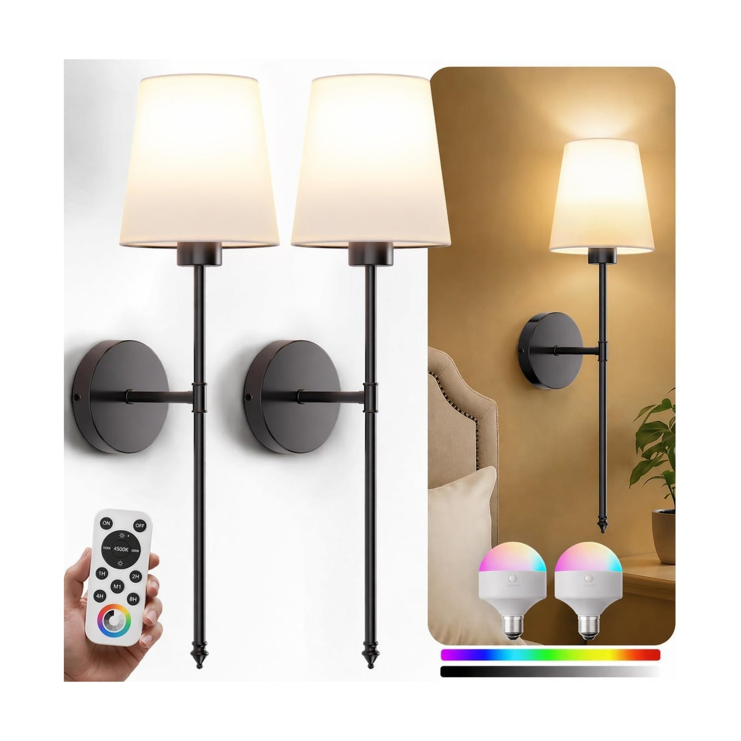 IRONPAX Wall Sconces Battery Operated Set of 2, Wireless Rechargeable Wall Sconce Set of Two, Dimmable Wall Lights with