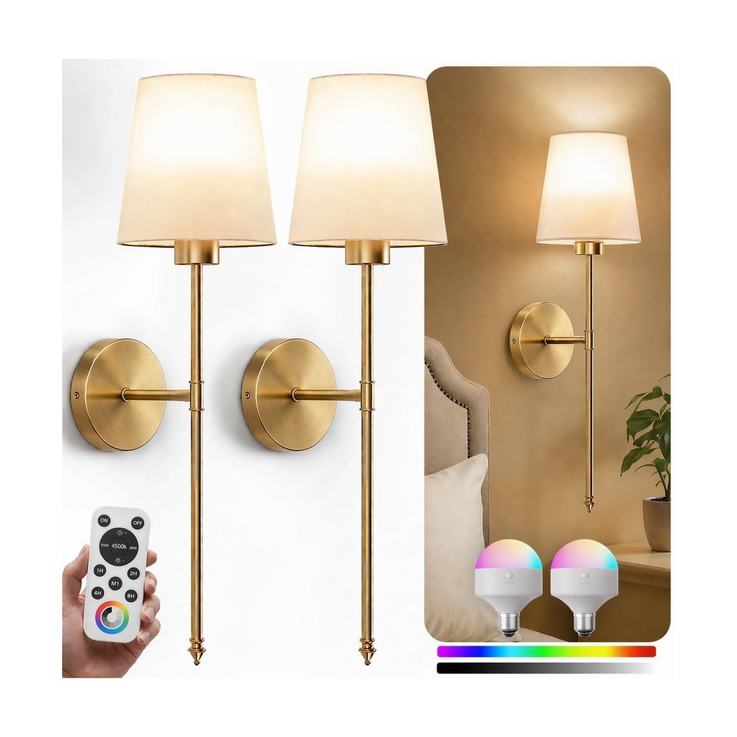 IRONPAX Wall Sconces Battery Operated Set of 2, Wireless Rechargeable Wall Sconce Set of Two, Dimmable Wall Lights with