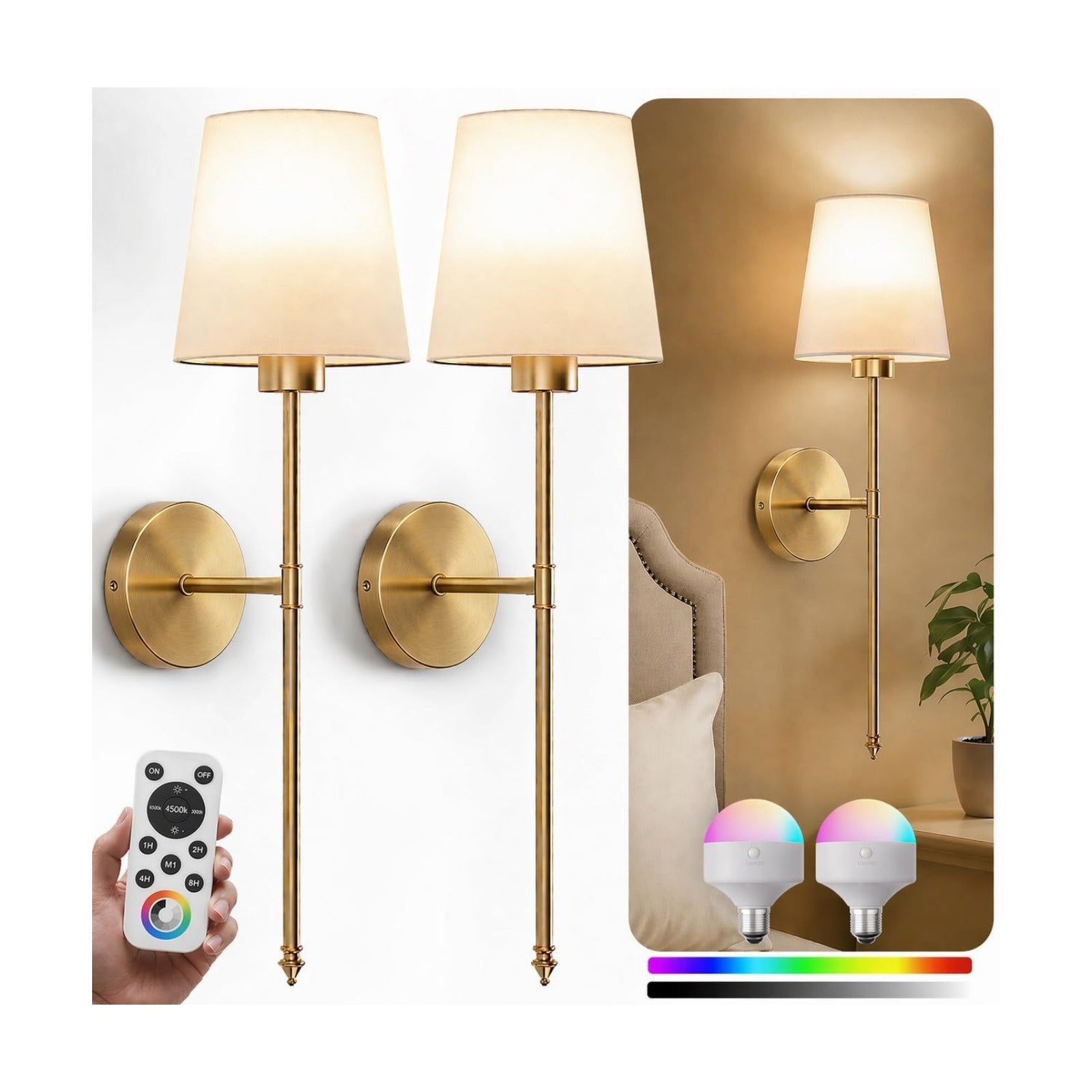 IRONPAX Wall Sconces Battery Operated Set of 2, Wireless Rechargeable Wall Sconce Set of Two, Dimmable Wall Lights with
