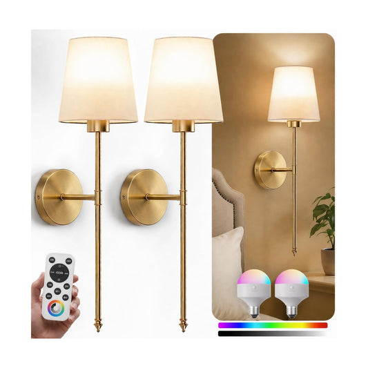 IRONPAX Wall Sconces Battery Operated Set of 2, Wireless Rechargeable Wall Sconce Set of Two, Dimmable Wall Lights with