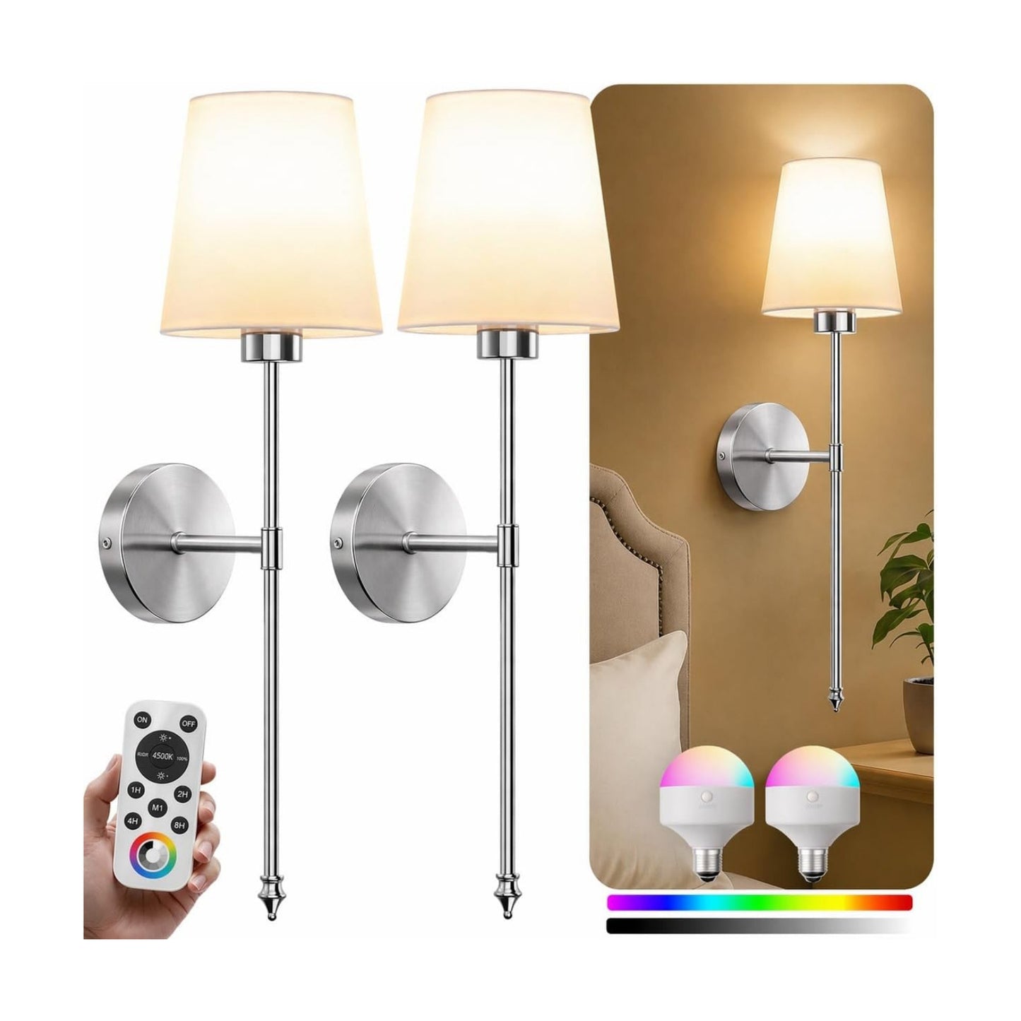 IRONPAX Wall Sconces Battery Operated Set of 2, Wireless Rechargeable Wall Sconce Set of Two, Dimmable Wall Lights with