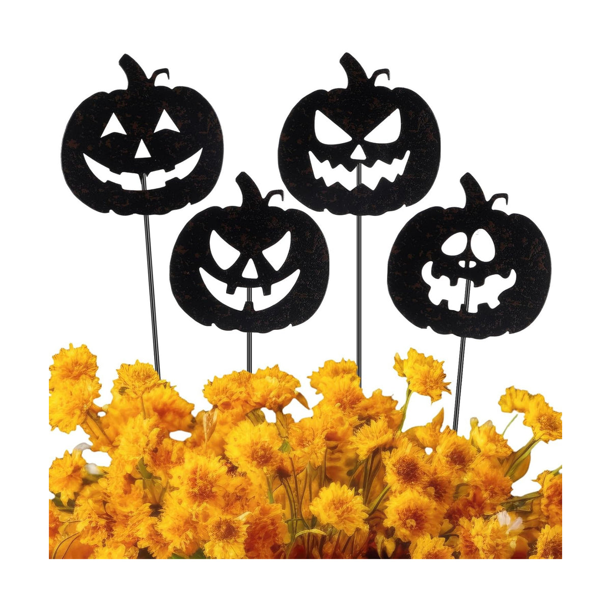 Chunful 4pcs Halloween Decorative Garden Stakes Jack O Pumpkin Garden Stake