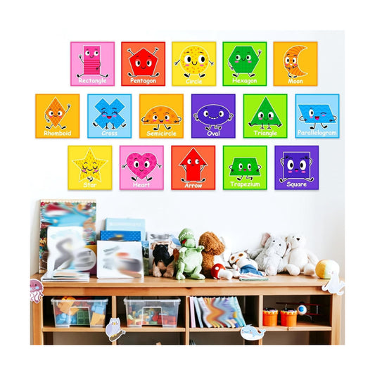 Kids Nursery Wall Decals Colorful Shape Stickers / Purple & Red / Set of 16