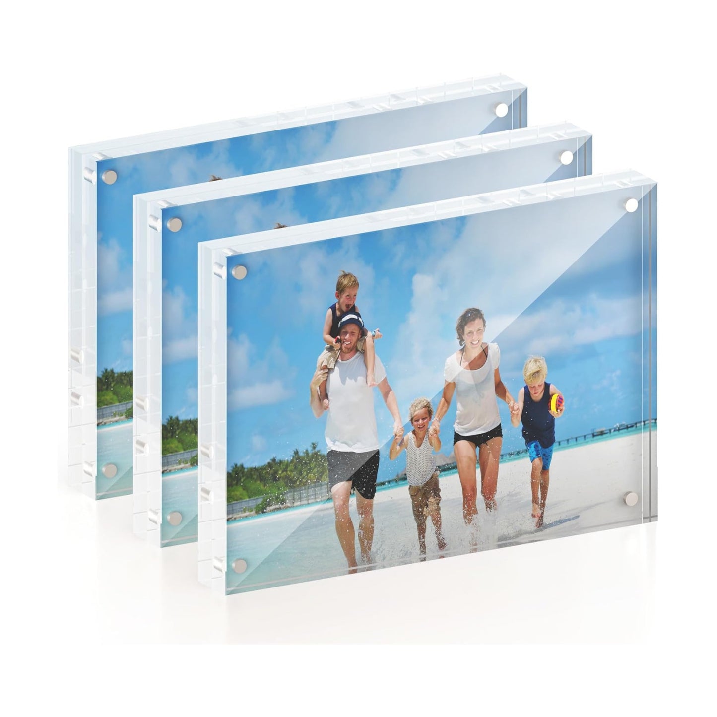 ATZYmolin 3 Pack 5x7 Acrylic Picture Frame, Magnetic Double Sided | 20mm Thick Frameless Clear Transparent Photo Frame