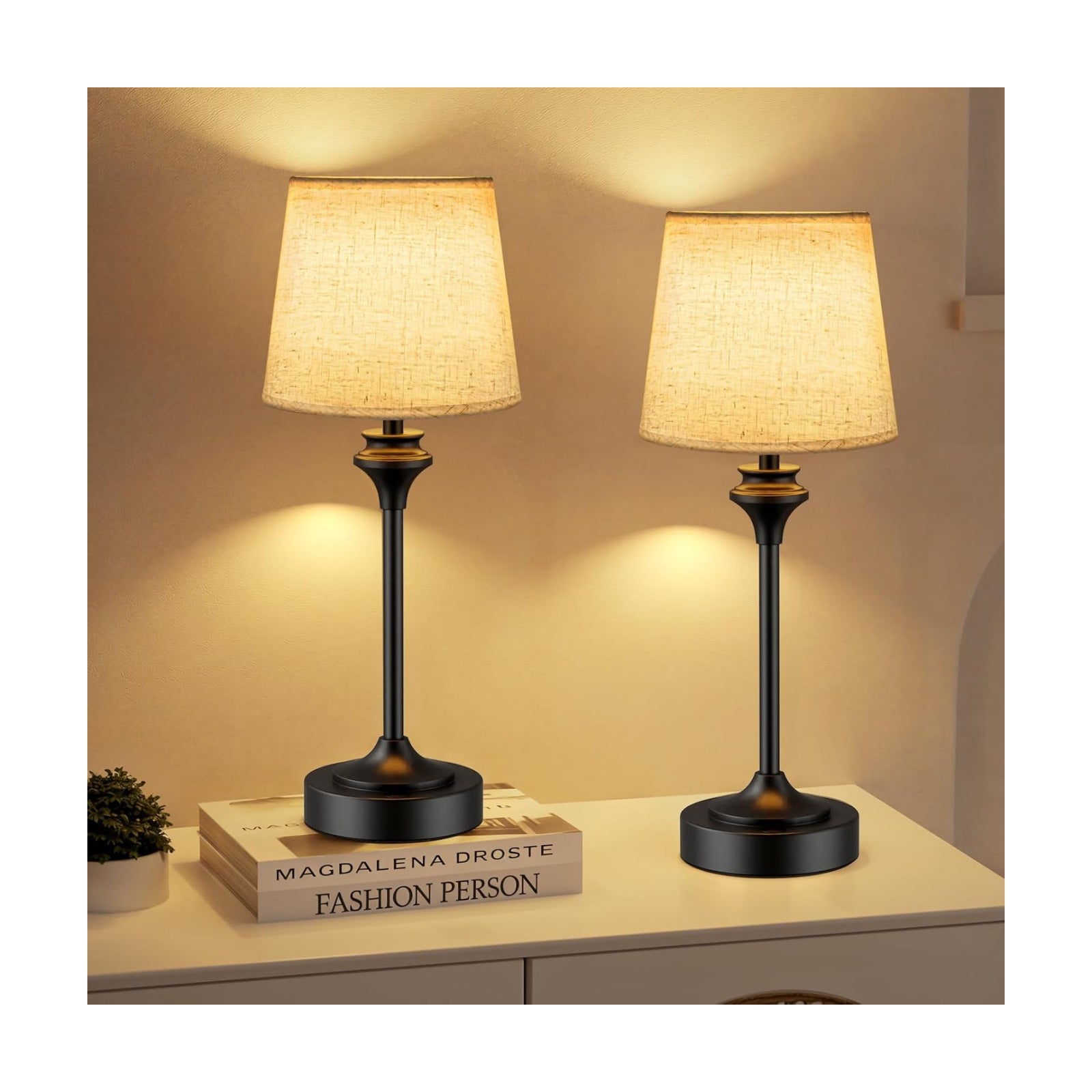 Portables Cordless Table Lamp Set of 2, Battery Operated Lamp, Bedside Table Lamp with Warm White,3 Way Dimmable Touch