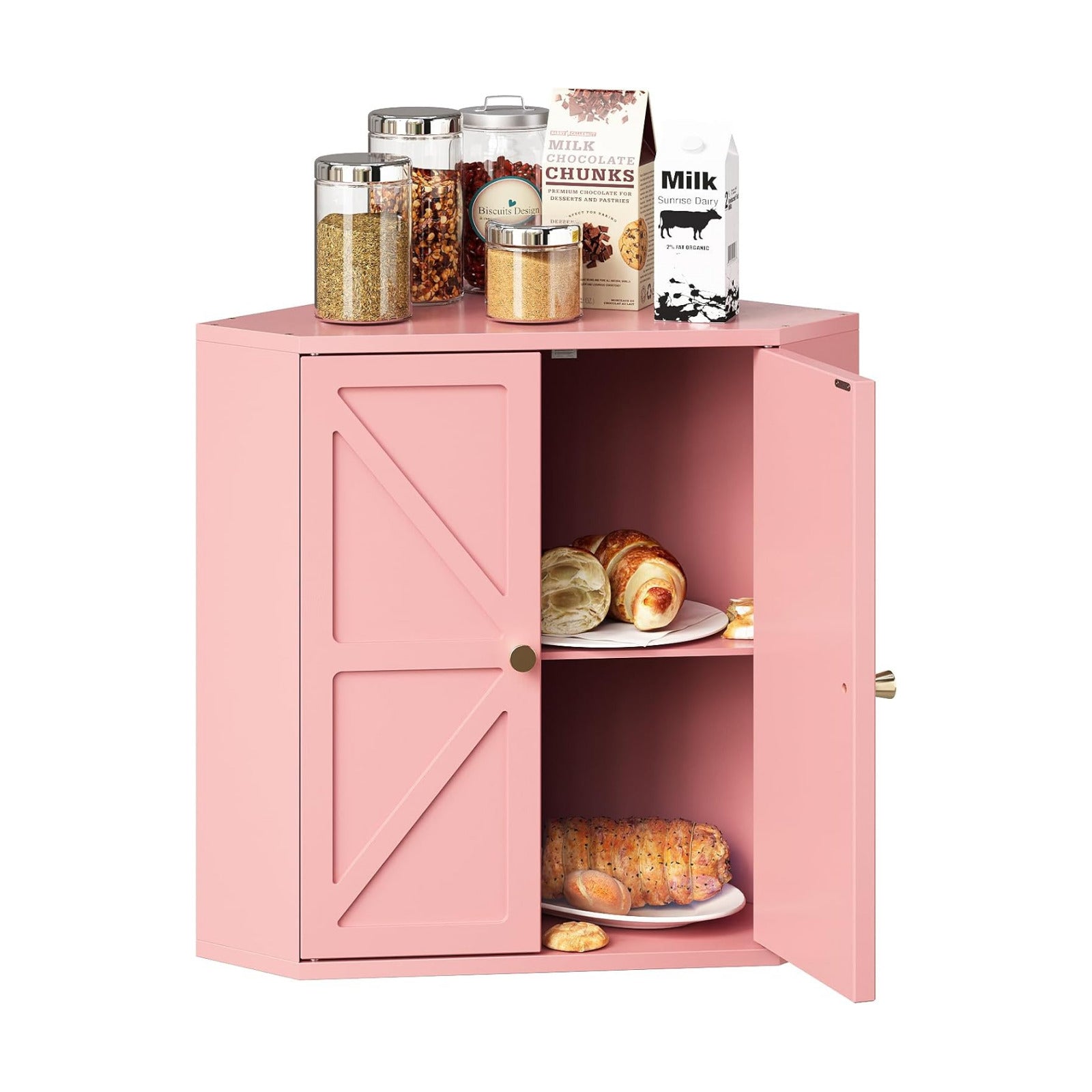 Trironsun Corner Bread Box for Kitchen Counter Double Layer Bamboo Bread Storage Container Large Capacity Bread Storage